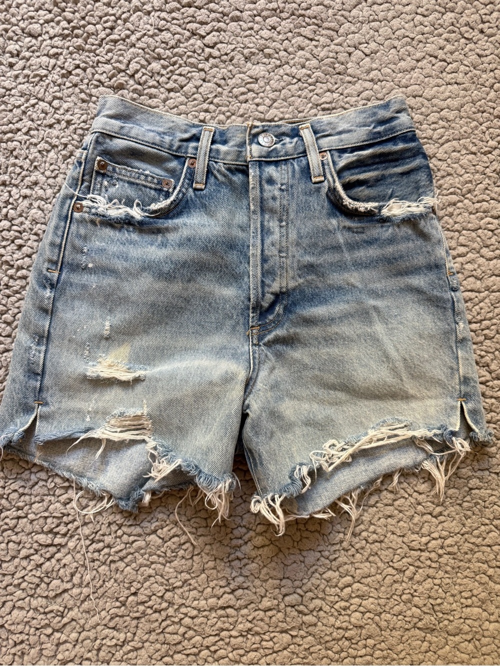Agolde High-Rise Distressed Denim Shorts - Light Blue - Picture 2 of 4
